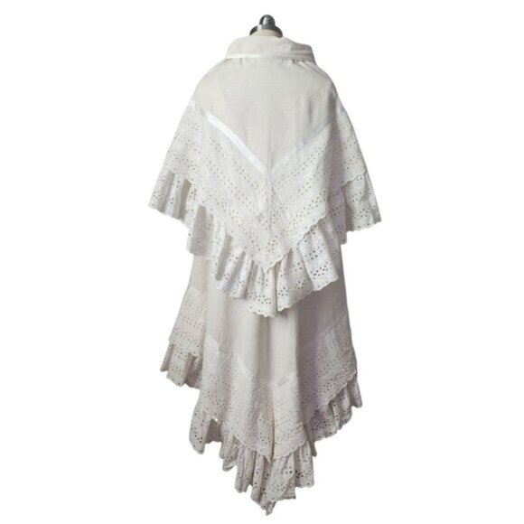 JOSEFA 70's Boho Bridal Eyelet Ruffle Folk Style Prairie dress with shawl/cape - Picture 9 of 16